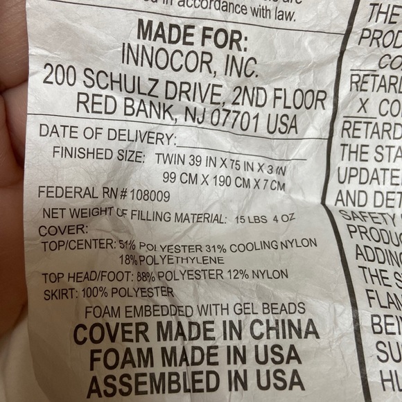 Innocor Fitted Cooling Mattress Cover TW-WHT Twin 39"x75"x3" - Picture 3 of 4